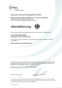 Akkreditierungsurkunde für EMV-Messlabor, S-Team Elektronik GmbH